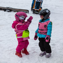 La Plagne - 11-17 March 2013 / Alana in great conversation with Cathy her new friend in front of the hotel...