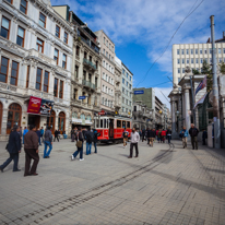 Istanbul - 3-5 October 2013 / Tramway running down from Taksim Square