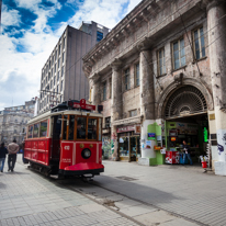 Istanbul - 3-5 October 2013 / Tramway running down from Taksim Square