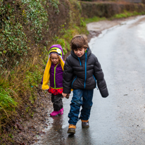 Hambleden - 31 December 2013 / Oscar and Alana playing in the puddles