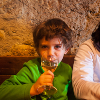 La Plagne - 08 February 2014 / Oscar drinking white wine... what?