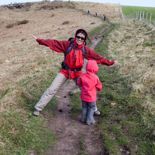 Dinas Island - 13 April 2014 / Alana and Jess playing with the wind