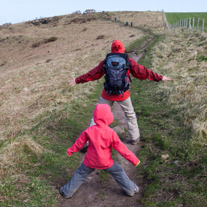 Dinas Island - 13 April 2014 / Alana and Jess playing with the wind