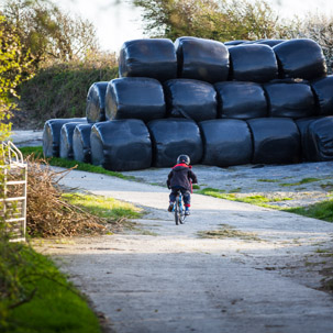 Dinas Island - 15 April 2014 / Oscar cycling around the farm