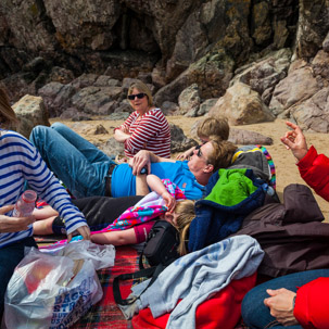 Tenby - 17 April 2014 / The whole group... Angie, Dave, Brian, Jo, James, Isaac, Sky, Ryan and our flock