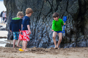 Tenby - 17 April 2014 / Oscar explaining something to James and Ryan