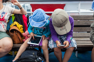 The Isles of Scilly - 19 July 2014 / Oscar and Alana getting some time on the i-devices...