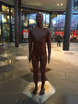 Tromsoe - 28 January 2017 / week-end in Tromso. Statue of Anthony gromley in front of an hotel.