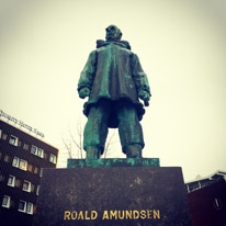 Tromsoe - 28 January 2017 / Statue of Roald Amundsen. I believe that he is the first norwegian to reach North Pole.