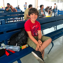 Crossing from Corfu to Ougemitsa - 20 August 2017 / Oscar smiling on the upper deck of this old boat